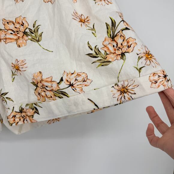 GB Floral Cuffed Lined Linen Blend Feminine Shorts Pockets New Womens Large - Picture 7 of 9